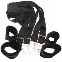 Under The Bed Restraint (4 CM = 1.575" Width Straps) Faux Fur Cuffs, BLACK